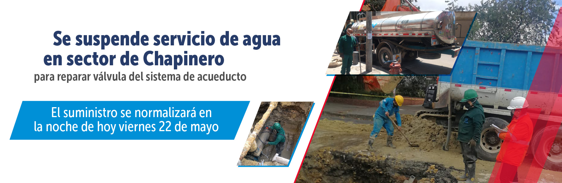 Se suspende servicio de agua en sector de Chapinero para reparar válvula del sistema de acueducto