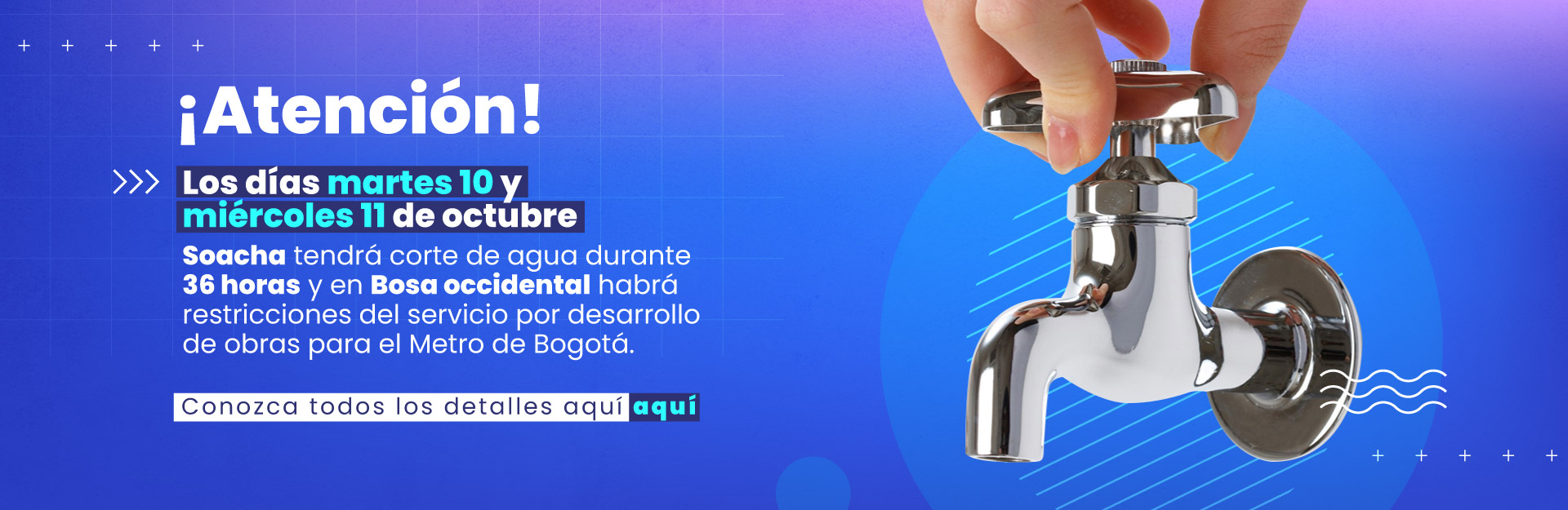 Soacha tendrá corte de agua durante 36 horas por desarrollo de obras para el Metro de Bogotá