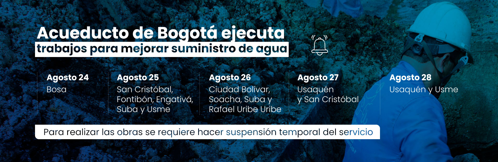 Acueducto de Bogotá ejecutará trabajos para mejorar suministro de agua