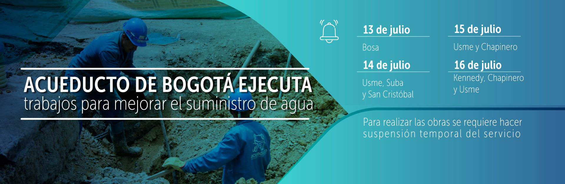 Acueducto de Bogotá ejecuta trabajos para mejorar el suministro de agua